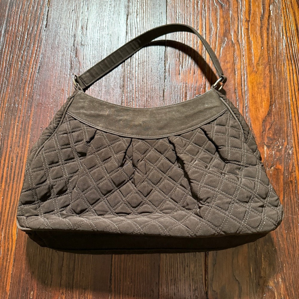 Vera Bradley Purse Dark Brown Quilted Purse One Handle Pleated Shoulder‎ Bag